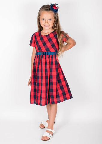Popatu Little Girls Plaid Red/Navy Dress