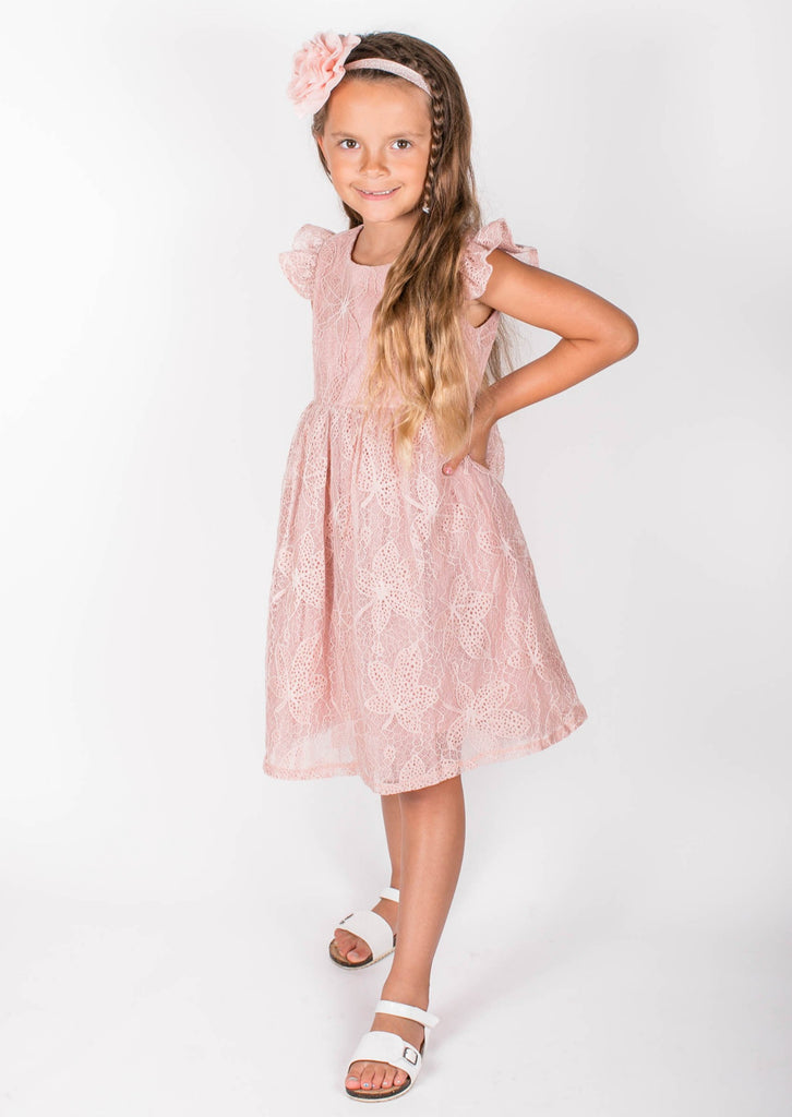 Popatu Little Girls Dusty Rose Lace Dress