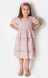 Popatu Little Girls Pink Floral Cap Sleeve Tiered Dress