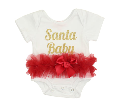 Popatu Baby Girl's Santa Baby Ruffle Tutu Bodysuit