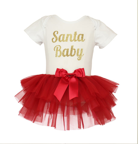 Popatu Baby Girls "Santa Baby" Skirted Bodysuit