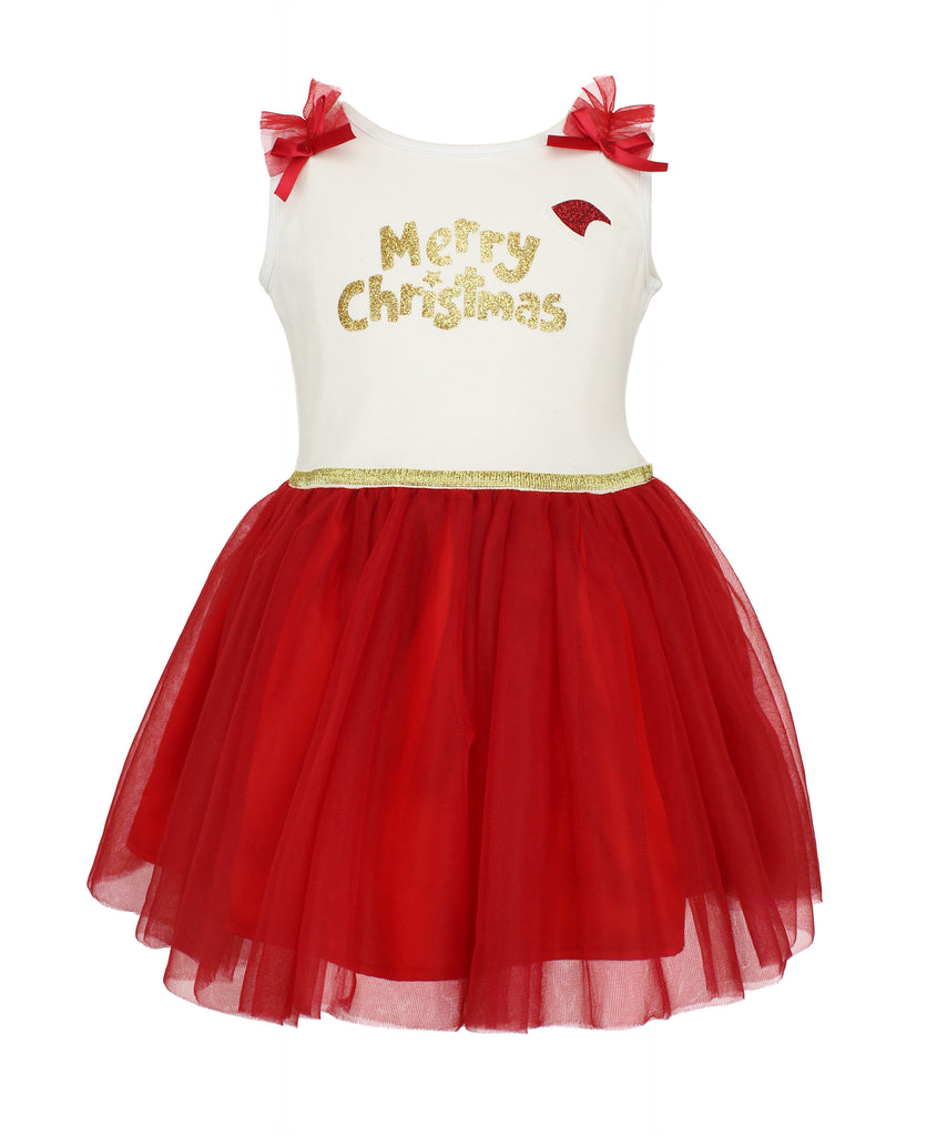 Popatu Girl's Merry Christmas with Hat Tulle Dress