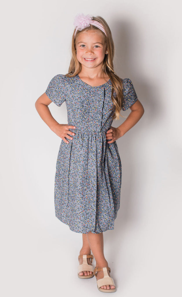 Popatu Little Girl's Floral Blue Dress
