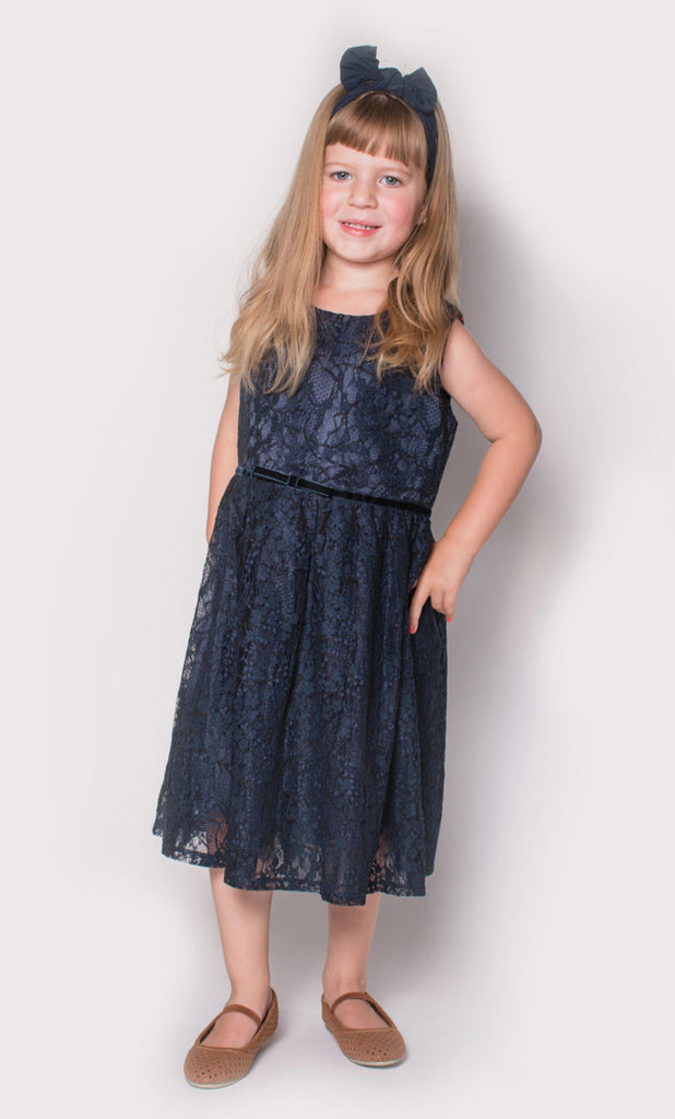 Popatu Little Girl's Navy Lace Dress