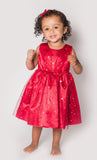 Popatu Baby Girls Foil Stars Overlay Burgundy Dress