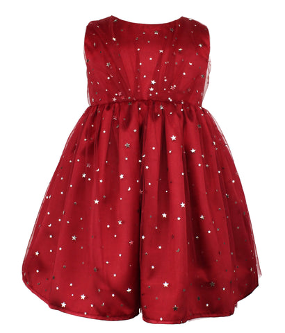 Baby Girl's Foil Stars Overlay Burgundy Dress, 12M Baby Girl's Foil Stars Overlay Burgundy Dress, 12M
