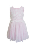Popatu Baby Girls Pink Lace Flower Embroidered Tulle Dress