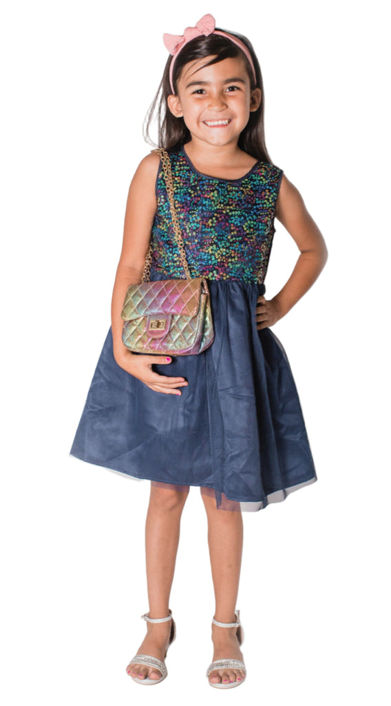 Little Girl's Navy Sequin Party Dress Popatu Little Girl's Navy Sequin Party Dress Popatu