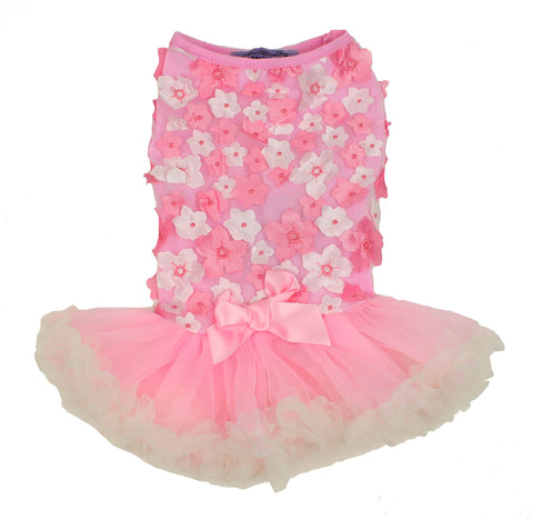 Pawpatu Pink 3D Flower Bridal Shower Petti Dress for Pets, XS(4-7lbs)