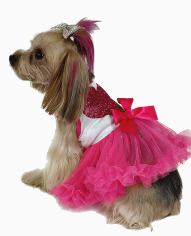 Pawpatu Hot Pink Glitter Heart Petti Dress for Dogs