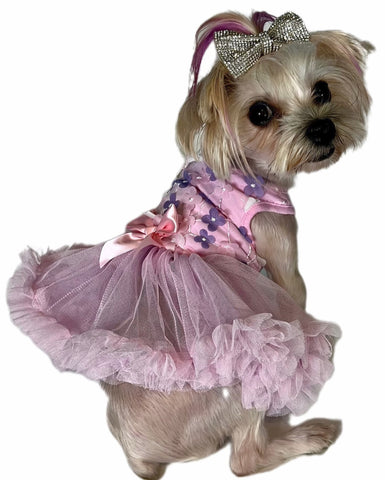 Pawpatu Pink and Purple Mini Flower Elegant Dress for Dogs Pawpatu Pink and Purple Mini Flower Elegant Dress for Dogs