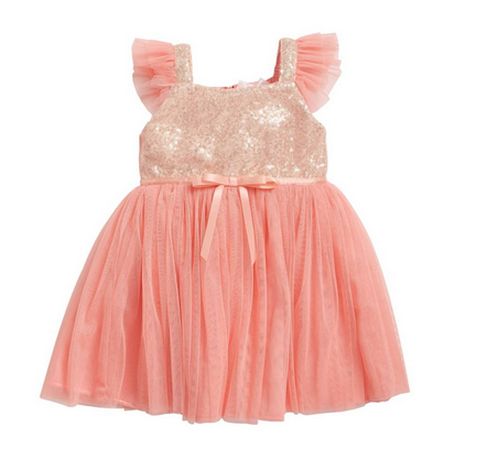 Popatu Baby Girls Coral Sequin Tulle Dress - Popatu